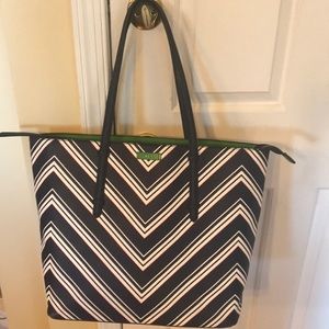 Navy blue, white and Kelly green tote bag